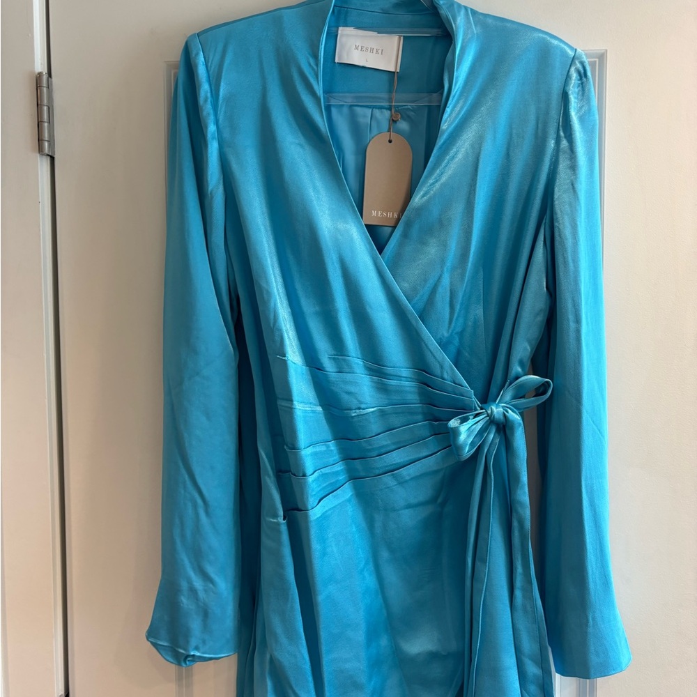 Meshki Saira Tie Up Mini Dress - Azure Blue large